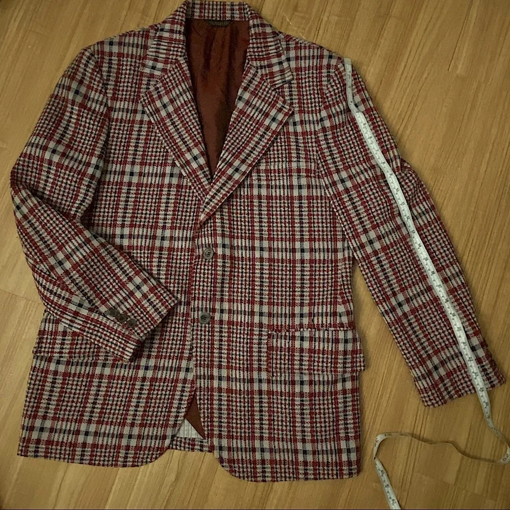 70s vtg Double Knit Plaid Blazer